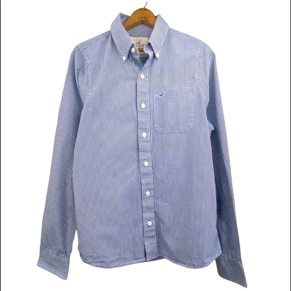 Hollister Blue Checkered Plaid Button Down Shirt Long Sleeve Checks Men’s M COPY - Picture 13 of 15